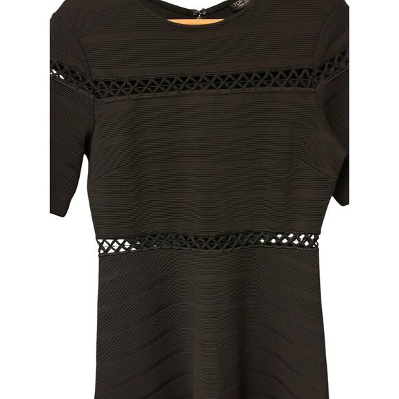 Topshop Dress Women’s 8 Black Openwork A-Line Short Sleeve Zipper Mini Dress - Picture 5 of 10